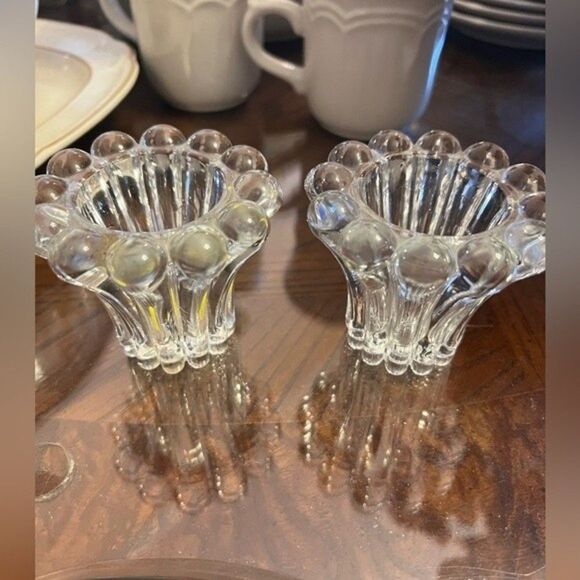 Vintage Flower-Shaped Glass Candle Holders – Set of 2 – Made in Italy - Picture 1 of 4